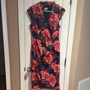 Karen Millen Black and Red Floral Midi Dress